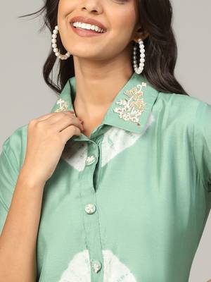 Pista sequence-moti-beads handwork & straight chanderi silk tie- dye kurti 2