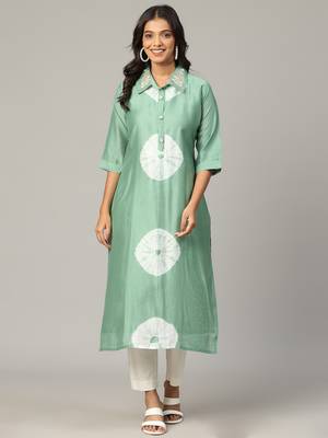 Pista sequence-moti-beads handwork & straight chanderi silk tie- dye kurti 3