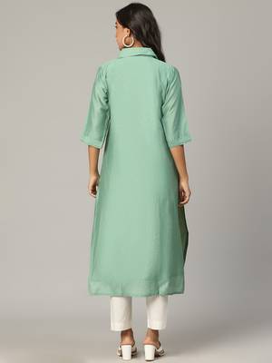 Pista sequence-moti-beads handwork & straight chanderi silk tie- dye kurti 4