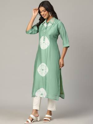 Pista sequence-moti-beads handwork & straight chanderi silk tie- dye kurti 5