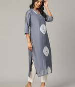 Grey sequence-moti-beads handwork & straight chanderi silk tie- dye kurti