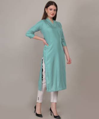 Aqua simple plain and straight ruby cotton kurti 1