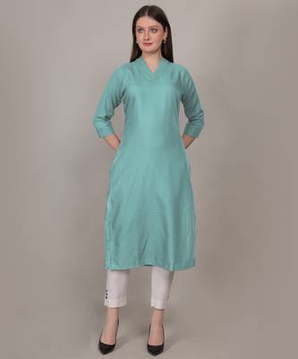 Aqua simple plain and straight ruby cotton kurti 2