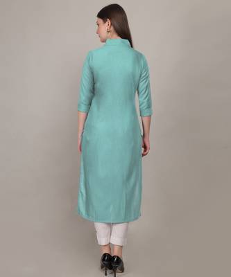Aqua simple plain and straight ruby cotton kurti 5