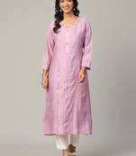Lilac sequence-moti-beads handwork & straight chanderi silk crochet kurti