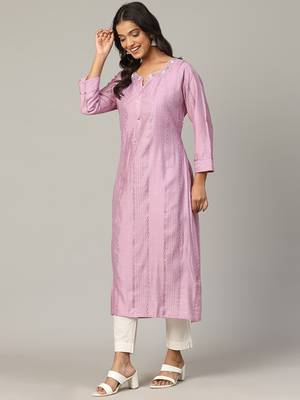 Lilac sequence-moti-beads handwork & straight chanderi silk crochet kurti 2