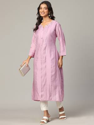 Lilac sequence-moti-beads handwork & straight chanderi silk crochet kurti 3