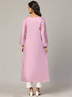 Lilac sequence-moti-beads handwork & straight chanderi silk crochet kurti 5