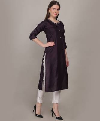 Plum moti-beads handwork & straight ruby cotton kurti 1