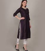 Plum moti-beads handwork & straight ruby cotton kurti