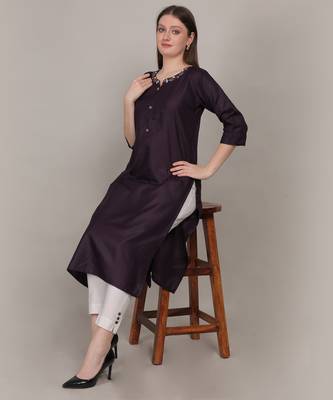 Plum moti-beads handwork & straight ruby cotton kurti 2