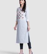 Grey thread work  & straight khadi cotton kurti