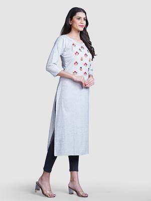 Grey thread work  & straight khadi cotton kurti 2