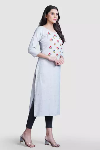 Grey thread work  & straight khadi cotton kurti