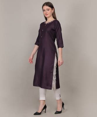 Plum moti-beads handwork & straight ruby cotton kurti 3
