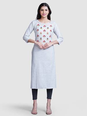 Grey thread work  & straight khadi cotton kurti 3