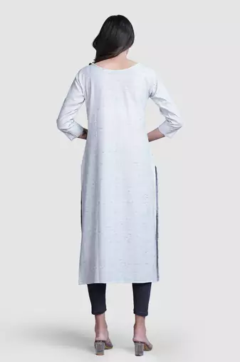 Grey thread work  & straight khadi cotton kurti