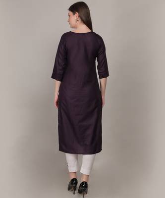 Plum moti-beads handwork & straight ruby cotton kurti 5