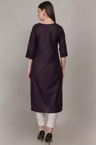 Plum moti-beads handwork & straight ruby cotton kurti