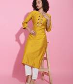 Mustard moti-beads handwork & straight verigan viscose silk kurti