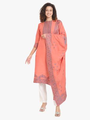 Peach self weaving moti handwork & straight pure cotton kurta & dupatta set 2