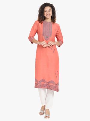 Peach self weaving moti handwork & straight pure cotton kurta & dupatta set 3