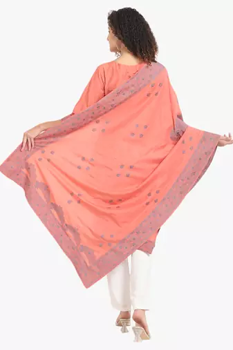 Peach self weaving moti handwork & straight pure cotton kurta & dupatta set