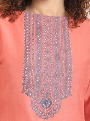 Peach self weaving moti handwork & straight pure cotton kurta & dupatta set 5