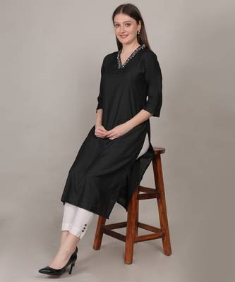 Black moti-beads handwork & straight vertigan kurti 2