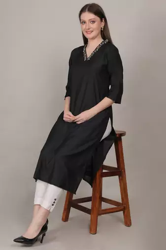 Black moti-beads handwork & straight vertigan kurti