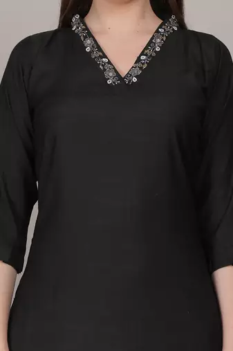 Black moti-beads handwork & straight vertigan kurti