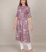 Mauve printed cotton flex chinese collar neck aline kurti