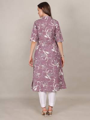 Mauve printed cotton flex chinese collar neck aline kurti 4