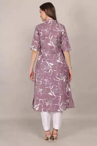 Mauve printed cotton flex chinese collar neck aline kurti