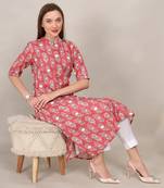 Red printed cotton flex halter collar neck aline kurti