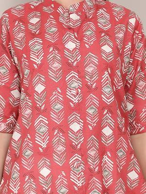 Red printed cotton flex halter collar neck aline kurti 4