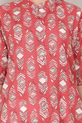 Red printed cotton flex halter collar neck aline kurti