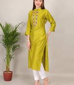 Yellow sequence-moti-beads handwork & straight vertigan silk kurti