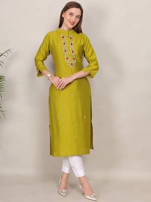Yellow sequence-moti-beads handwork & straight vertigan silk kurti 2