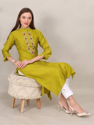 Yellow sequence-moti-beads handwork & straight vertigan silk kurti 3
