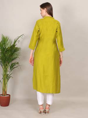 Yellow sequence-moti-beads handwork & straight vertigan silk kurti 5