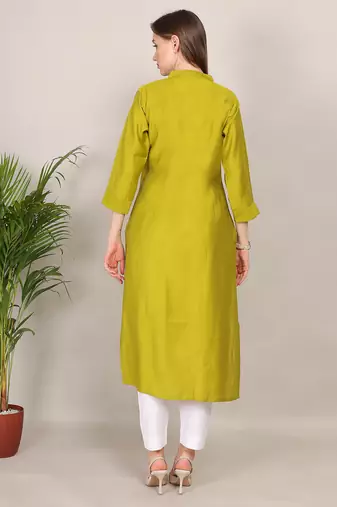 Yellow sequence-moti-beads handwork & straight vertigan silk kurti