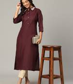 Maroon moti-beads handwork & straight cotton blend kurti