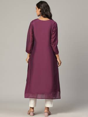 Megenta sequence-moti-beads handwork & straight chanderi silk tie- dye kurti 5