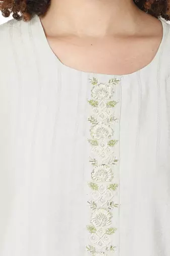 Pastel moti-beads handwork & straight viscose cotton silk kurti