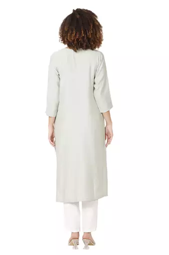 Pastel moti-beads handwork & straight viscose cotton silk kurti