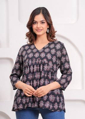 Handmade jaipuri artisans block printed rayon fabric designer tops & tunics 1