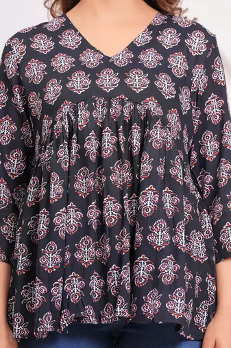 Handmade jaipuri artisans block printed rayon fabric designer tops & tunics