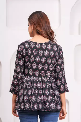 Handmade jaipuri artisans block printed rayon fabric designer tops & tunics