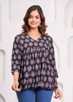 Handmade jaipuri artisans block printed rayon fabric designer tops & tunics 4